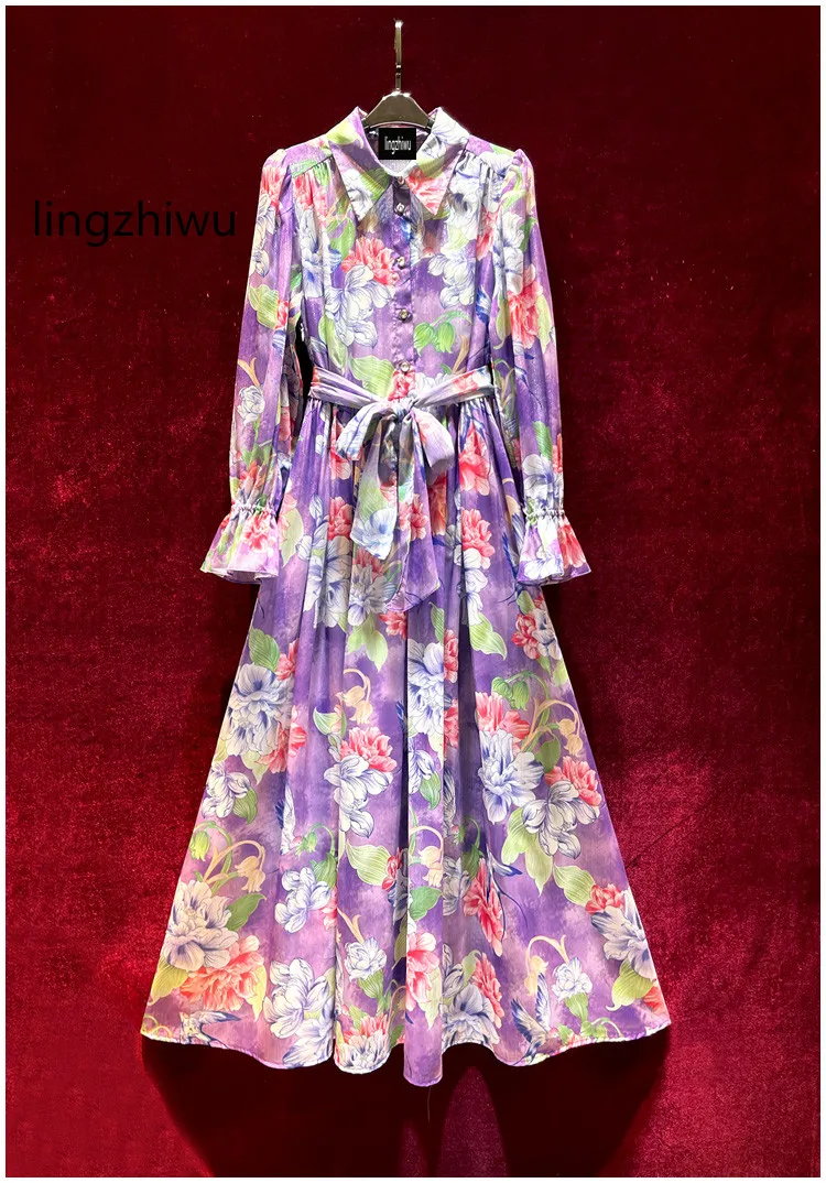 

lingzhiwu Chiffon Long Dress French Designer Long Sleeve Slim Waist Holiday Dresses Top Quality Fairy 2024 Spring New Arrive