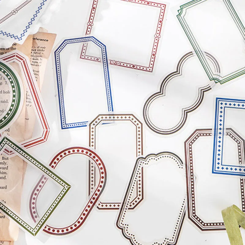 1 retro border decoration sticker, made of PET waterproof material, suitable fordiary, scrapbook, photo frame decoration