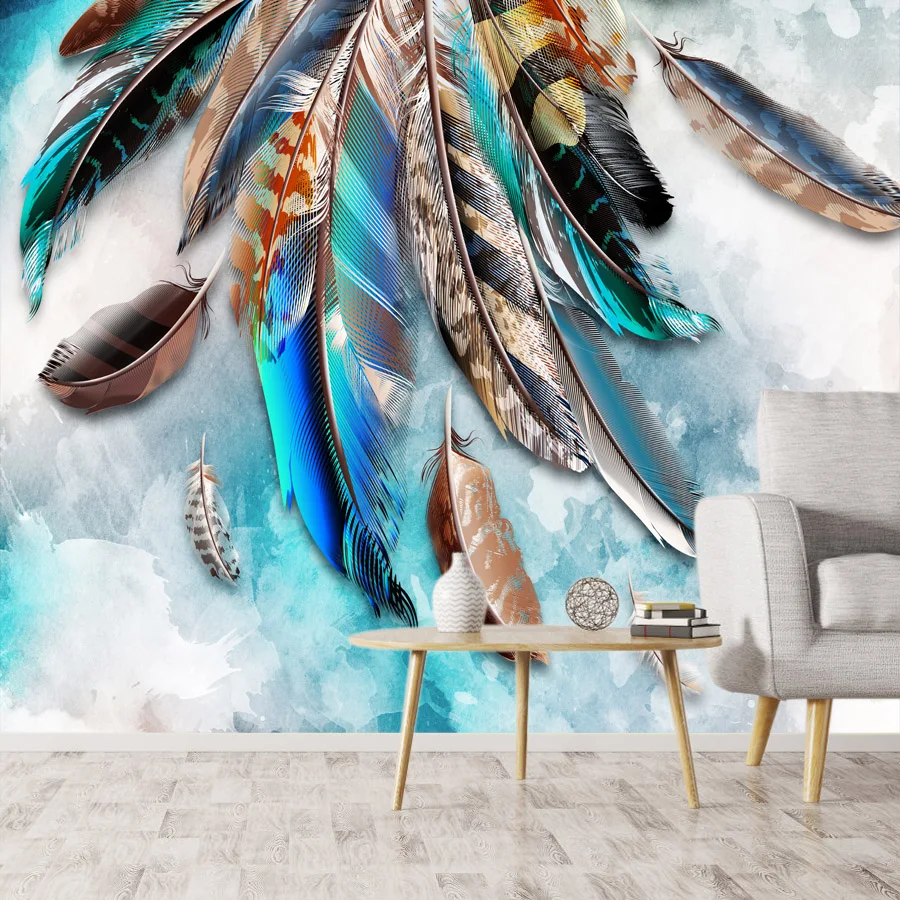 

Peel and Stick Accept Custom Wallpapers for Living Room Fancy Feather TV Sofa Background Wall Papers Home Decor Bedroom Murals