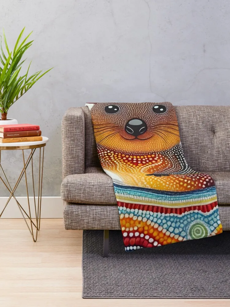 Vibrant Aboriginal Animal Artwork - waving hello Quokka Throw Blanket For Sofa Thin Heavy Weighted Blankets