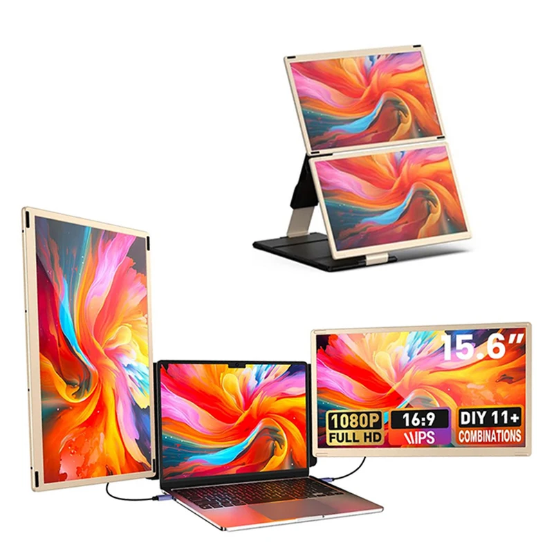 

15,6-дюймовый портативный тройной удлинитель монитора для ноутбука с ЖК-дисплеем и подсветкой, 120% SRGB, двойной монитор C для домашнего офиса, путешествий, 1080P, FHD для