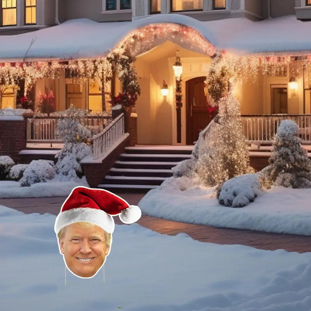 Santa Hat Trump Sign 2024 Christmas Yard Sign with H Stake President Trump Head Decor for Yard Lawn Garden Home Decor