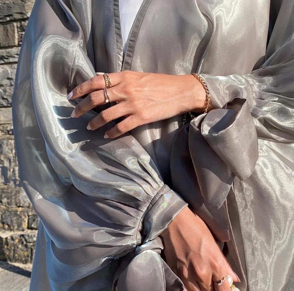 Open Abaya Organza Abaya Glanzende Zijde Abaya Moslim Lange Vrouwen Jurk