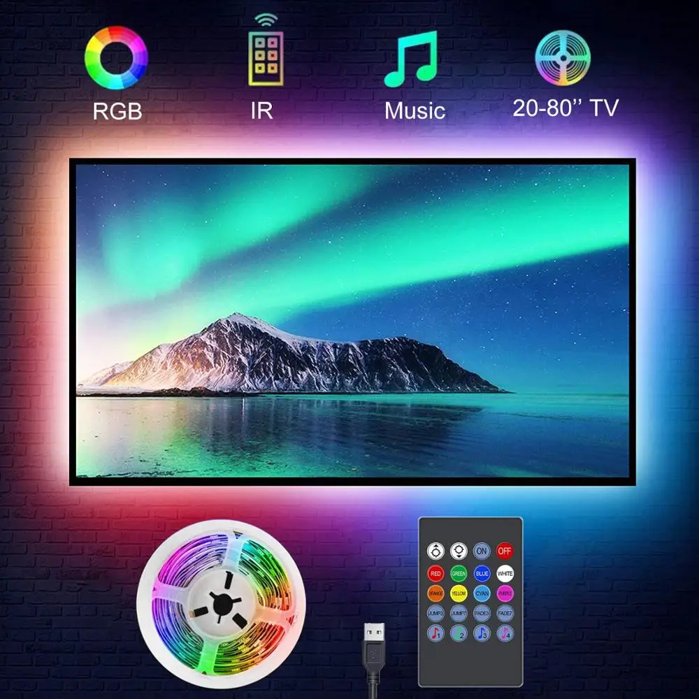 TV Retroilluminazione Sincronizzazione musicale Luce di striscia LED RGB alimentata tramite USB per 15 - 80 pollici PC Specchio Luci natalizie Decorazione della stanza Striscia LED