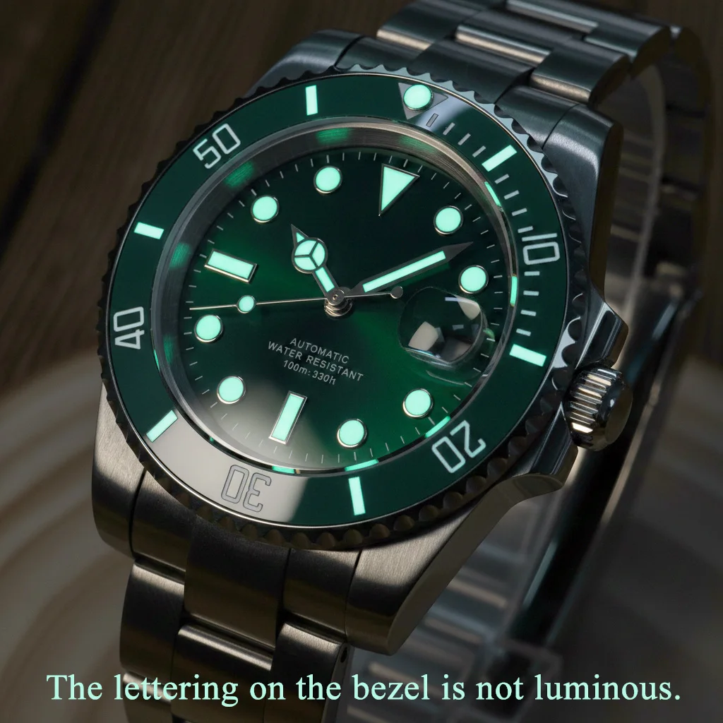 Vollständig personalisierte Corgeut NH35 Automatikuhr für Herren, Taucheruhr 100M, Saphirglas, Keramiklünette, Stahl, personalisiertes Logo auf Zifferblatt, Krone und Gehäuseboden. – Detail 2