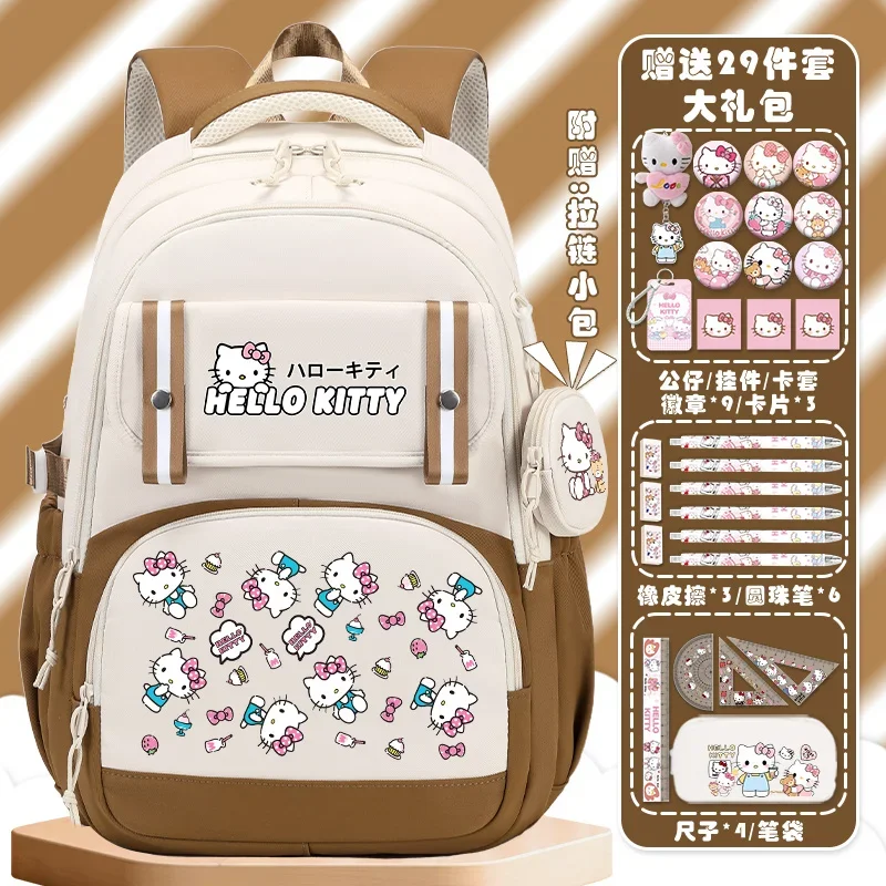 Sanurgente-Cartable étudiant Hello Kitty, grande capacité, dessin animé pour enfants, sac à dos léger avec protection de la colonne vertébrale, nouveau