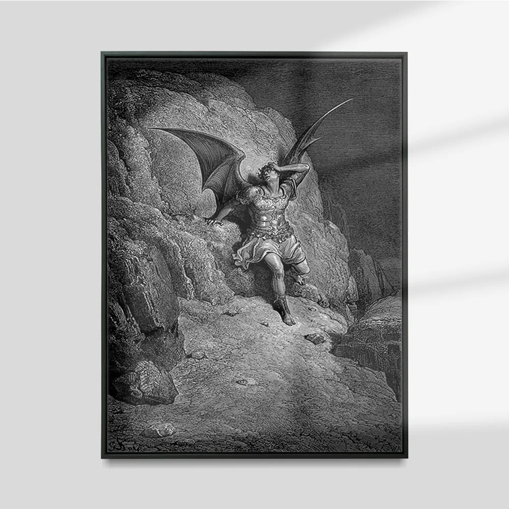 Gustave Dore Print Art Poster The Fall Of Satan Paradise Lost Canvas Painting Devil Drawing Illustration Wall Picture Decor Gift