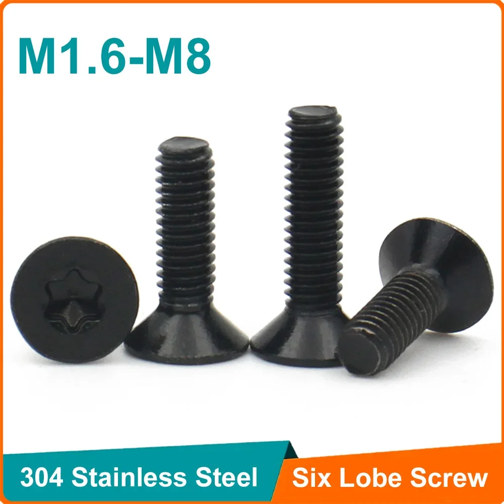 

5-50pcs Black 304 A2-70 Stainless Steel M1.6 M2 M2.5 M3 M4 M5 M6 M8 GB2673 Torx Head Flat Countersunk Screw Six Lobe Bolt