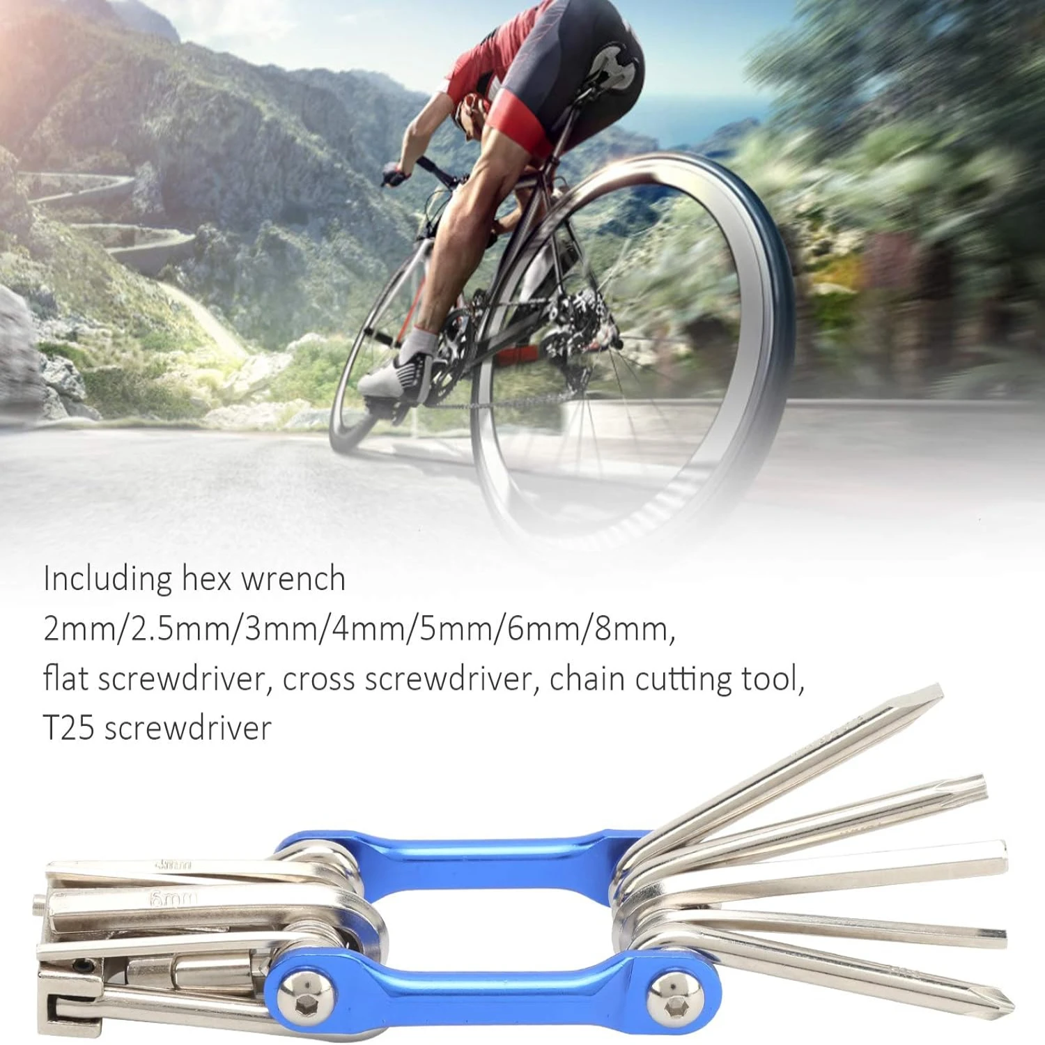 High-Quality and Durable Blue Steel Multifunctional Bicycle Tool Kit with Strong Alloy Steel Construction - Reliable Bike Wrench