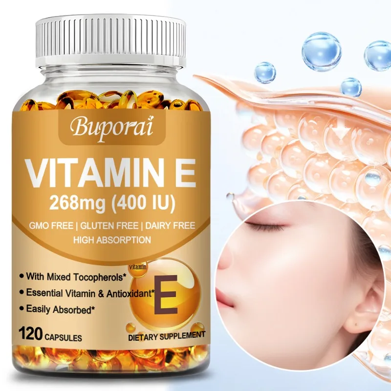 

Vitamin E Capsules 268mg - Supports Skin, Heart Health, Brain Function, Antioxidant, Brightens Skin