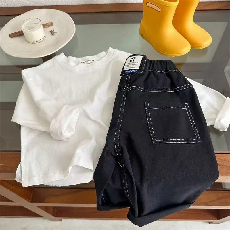

New Spring and Autumn Pants for Children Solid Color Loose Casual Pants for Boys and Girls Versatile Wearing Cotton Work Pants