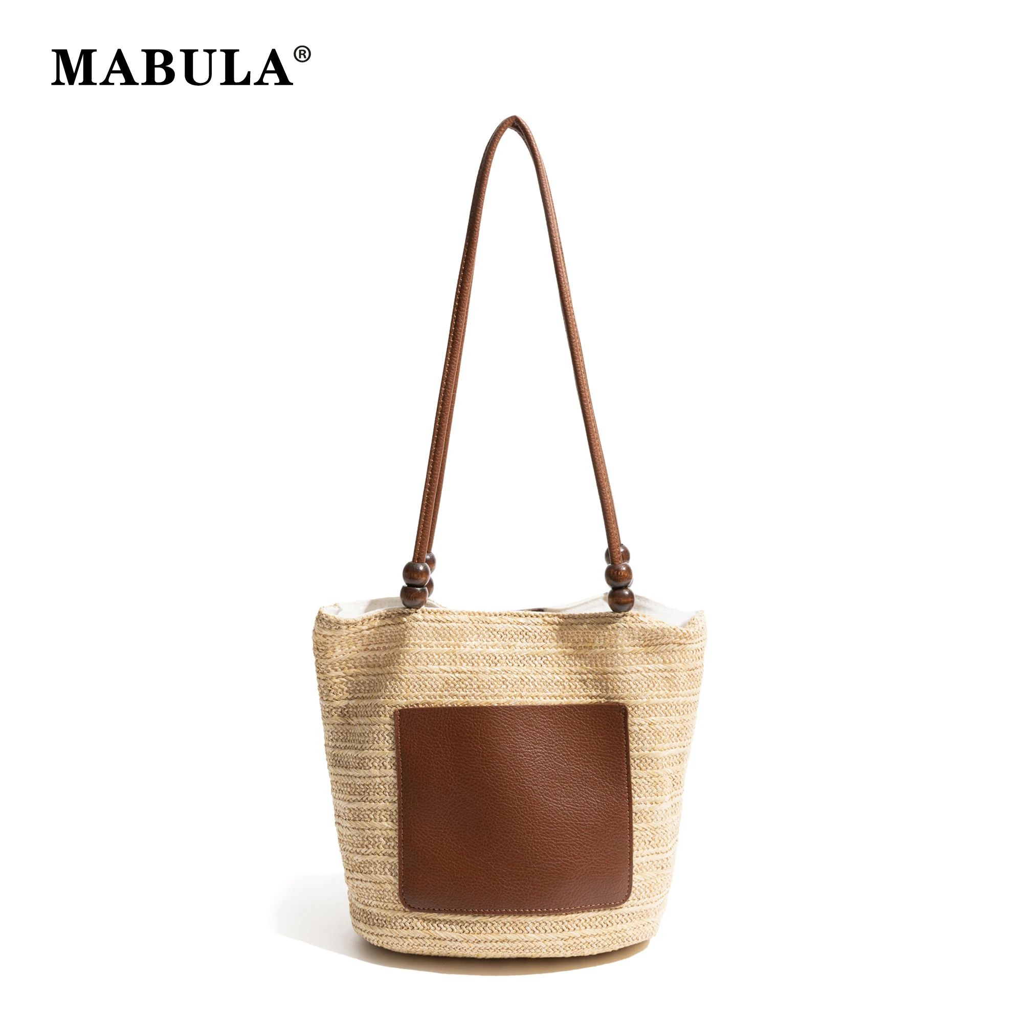 

MABULA Summer Straw Vacation Tote Handbag Vintage Beach Fashion Shoulder Bag For Female Raffia Beading Stylish Hobo Purse