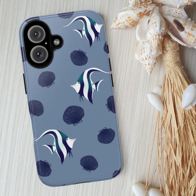 Seashell Fish Collage Phone Case For IPHONE 16 15PRO MAX 14 13 12 11 Acrylic TPU Two in one magnetic Phone Cases