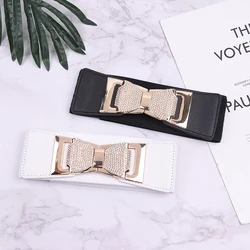 Elegant Wide Elastic Waistband Rhinestone Bow Knot Buckle Ladies Corset Belt Waist Dress Decoration
