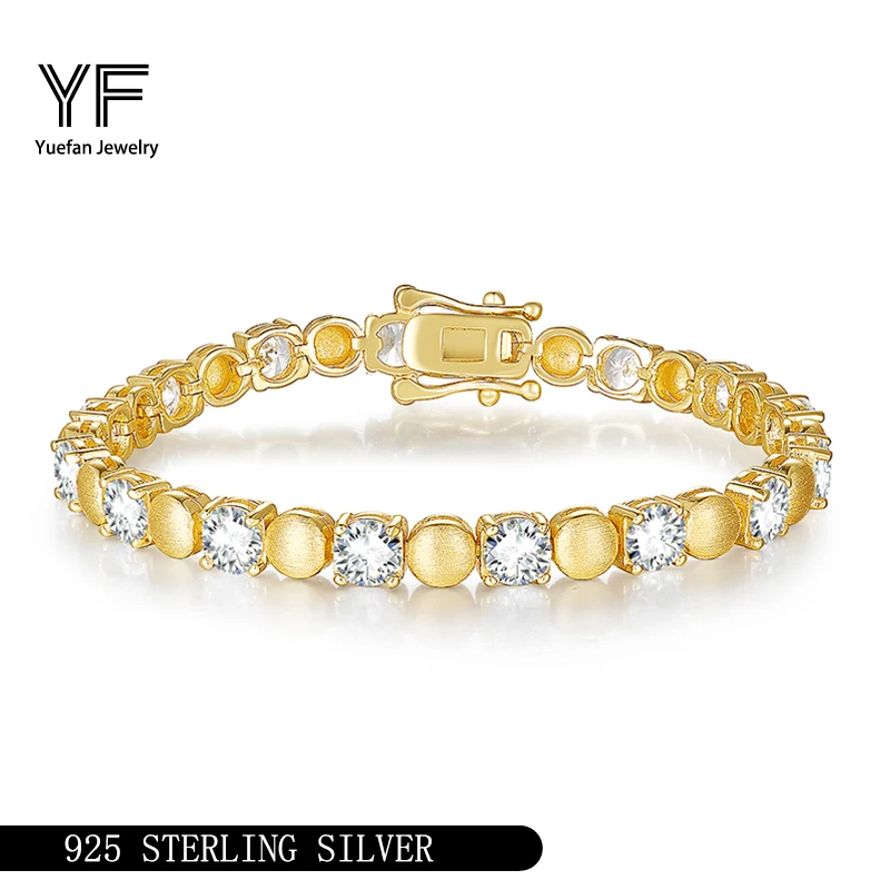 

Gold Plated Moissanite Bracelet Women 5mm Sterling Silver 925 Tennis Bracelets Woman Jewelry Exquisite Hiphop Design Femme Gift