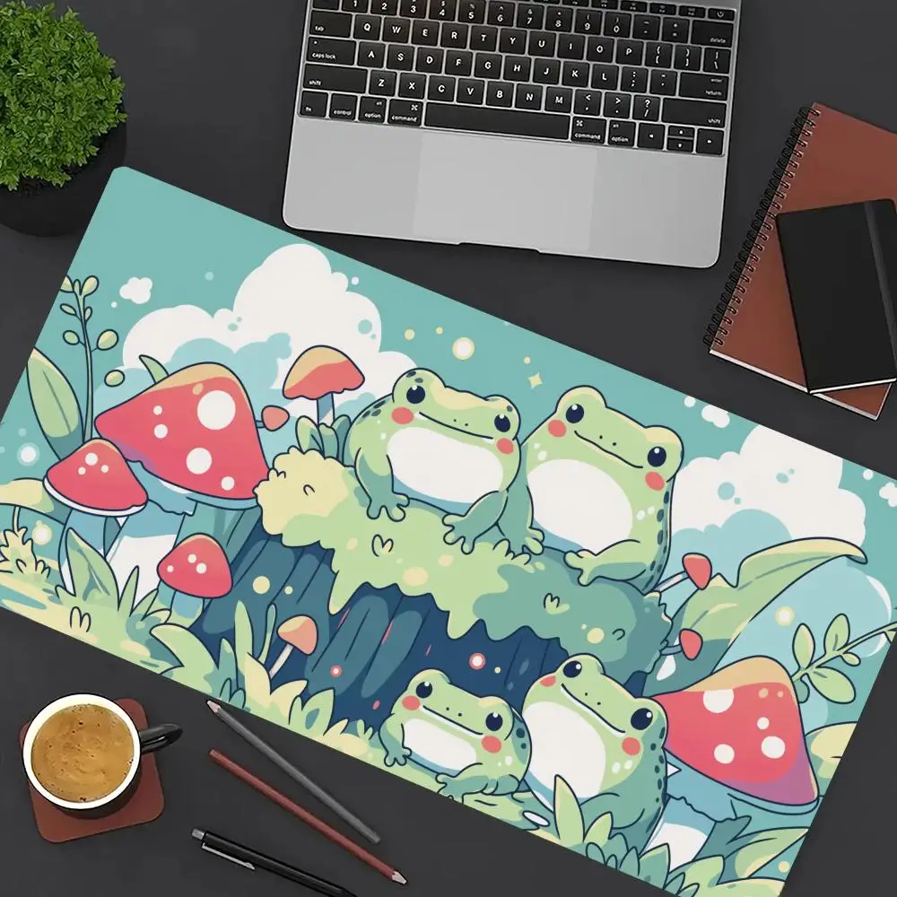 

Cute Frogs Mouse Pad Green Large Computer Office Game Table Mat XXL Rubber Anti-slip Stitched Edges Keyboard Mats Long Desk Pads