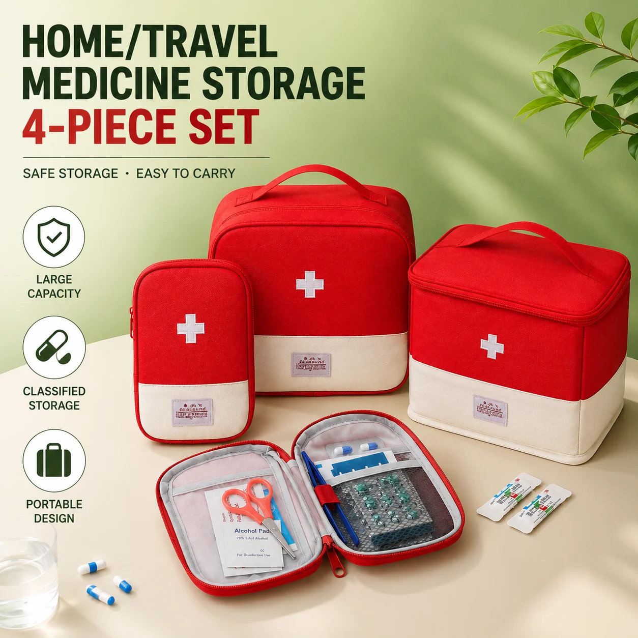 First Aid Kit Oxford Cloth Large Capacity Foldable Handheld Medicine Storage Bag Multi‑purpose Emergency Medical Pouch for Home