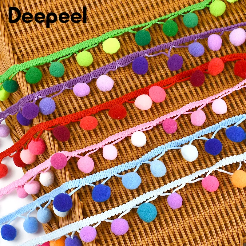 5/10/20M 2cm Colorful Pompon Lace Trim Curtain Sofa Cover Decor Laces Scarf Sweater Trimmings Tassel Fringes Crafts Materials