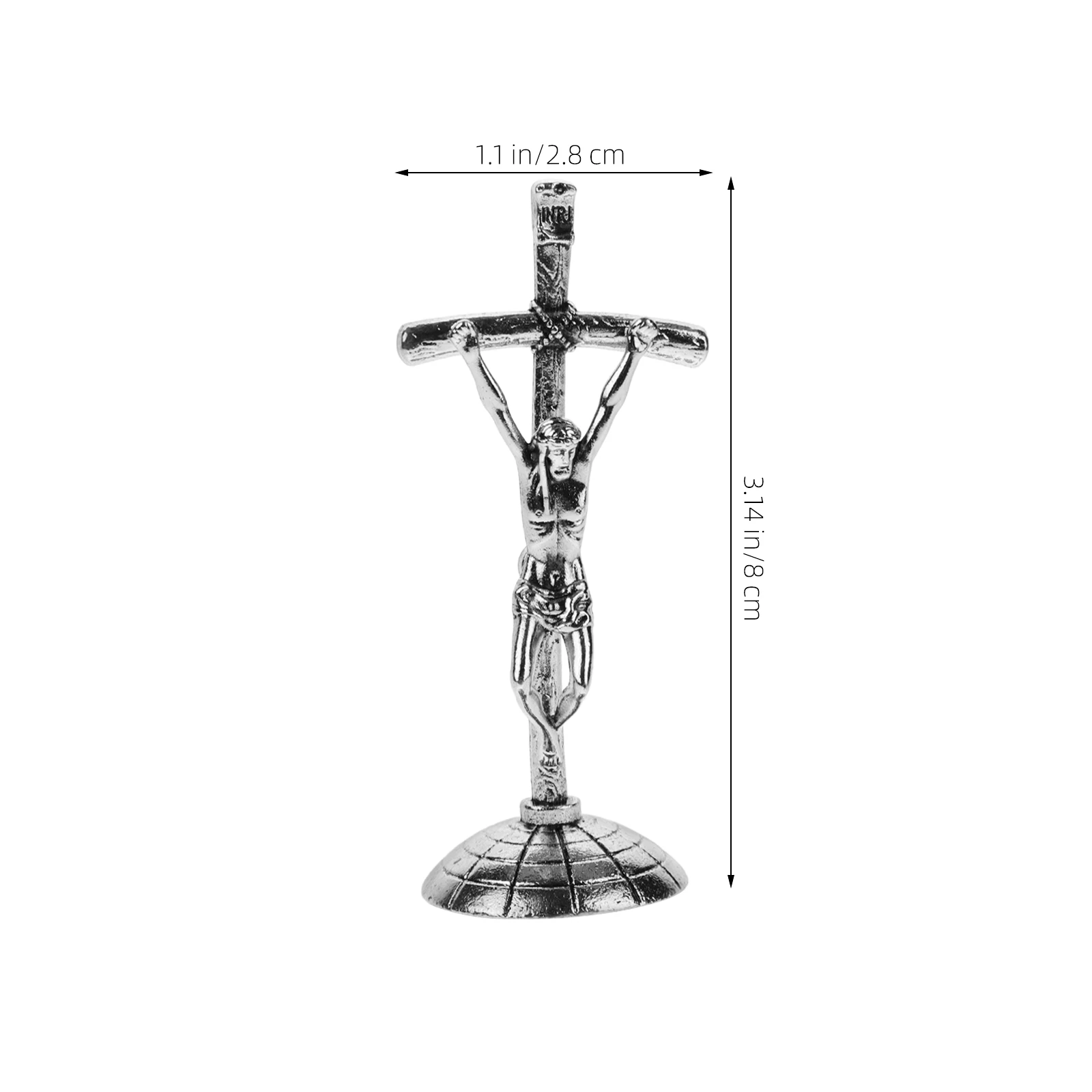 

Metal Crucifix Cross Decor Silver Finish Religious Statue for Car Dashboard Home Table Decorative Piece Catholic Art