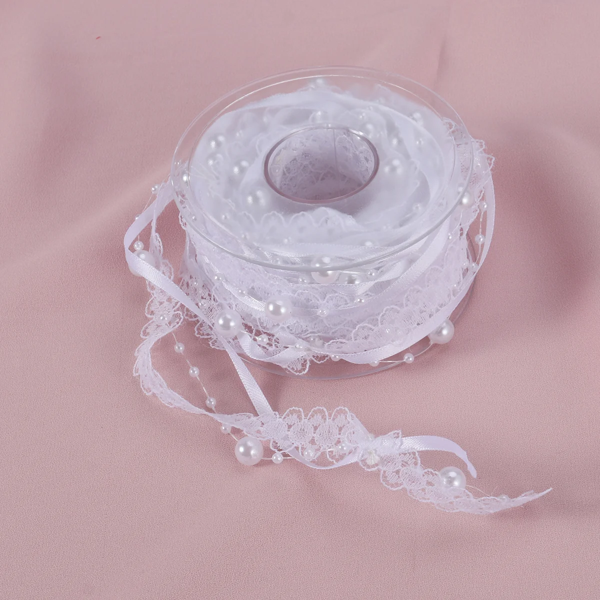 

Strings Beaded Pearl String Satin Organza Ribbon White Wedding Centerpiece Winter Christmas Snowflake Trim Decoration