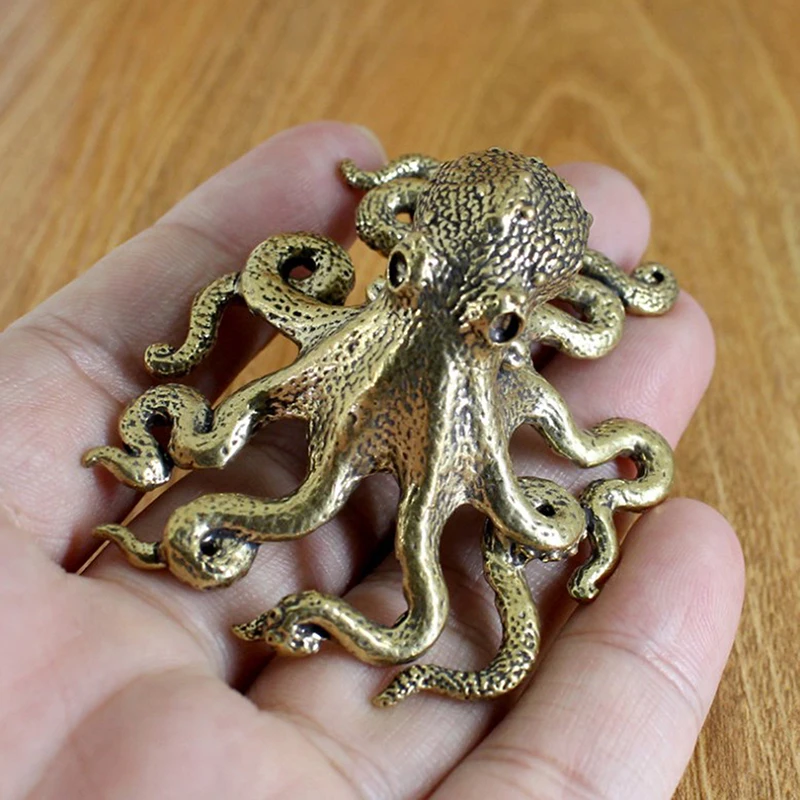 Antique Octopus Home Decoration Brass Copper Animal Figurines Miniatures Desk Ornament Accessories Creative Table Craft