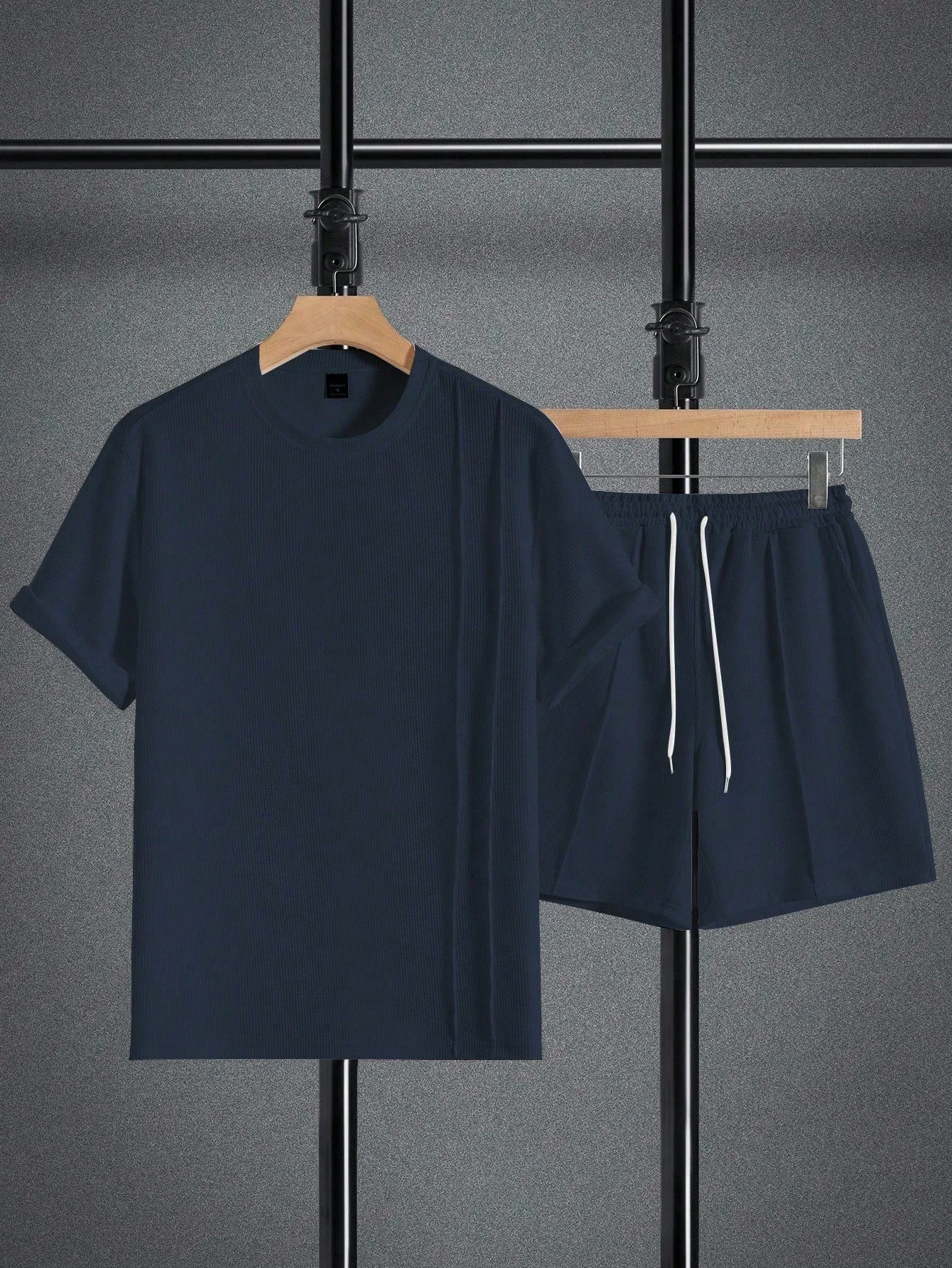 

Men's Summer Solid Color Knitted Round Neck Short Sleeve Two Piece Casual Set