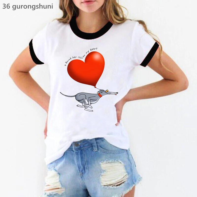 2024 Hot Sale A Hound Has Stolen My Heart Graphic Print Tshirt Women'S Clothing Funny Greyhound Dog Lover T Shirt Femme Tops