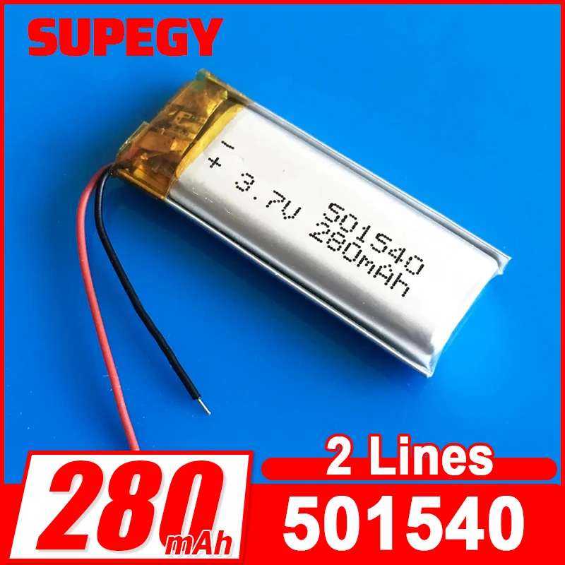 Литий-полимерный аккумулятор 3.7V 280mAh (LiPo) перезаряжаемый 501540, на заказ для MP3-плееров, браслетов, светодиодных фонарей, видеорегистраторов, Bluetooth-устройств
