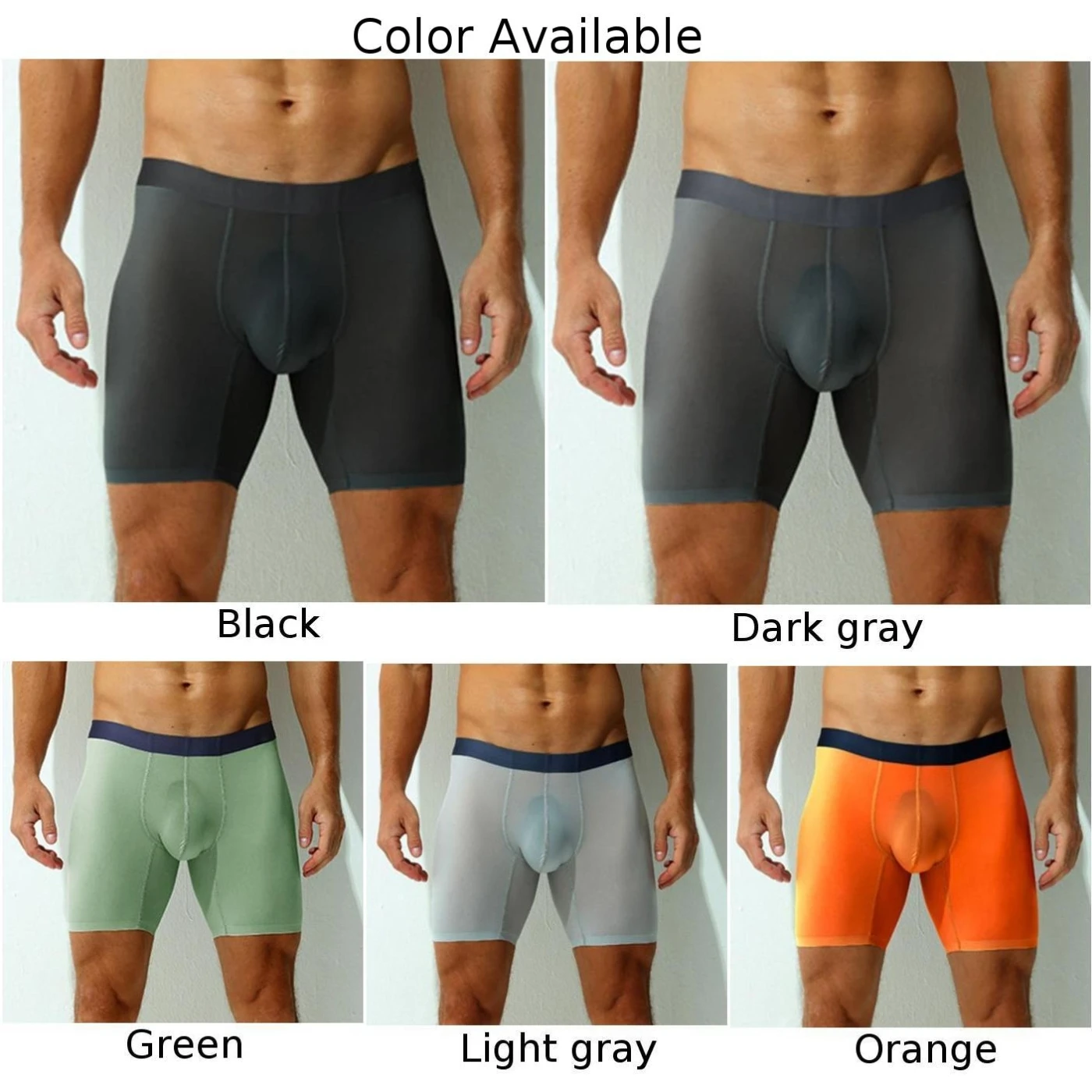 Sexy Men Summer Ultra-thin Ice Silk Underwear Middle Waist Shorts Panties Long Boxers Briefs Underpants Trackless Men\'s Boxers