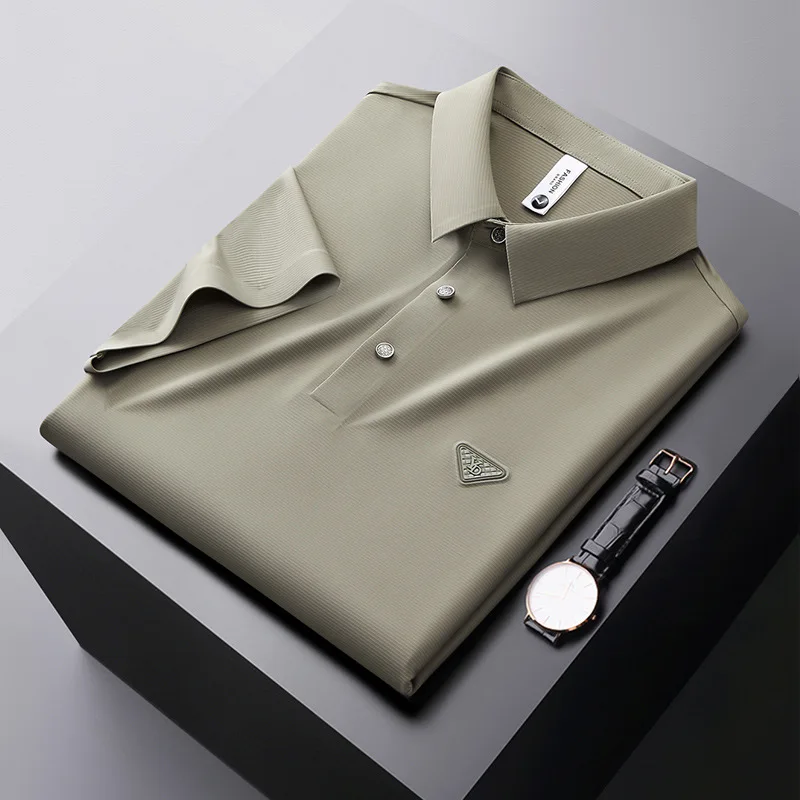 BOWEYLUN الأعمال عارضة قصيرة الأكمام قميص بولو الرجال الصيف تمتد الذكور بلون تي شيرت