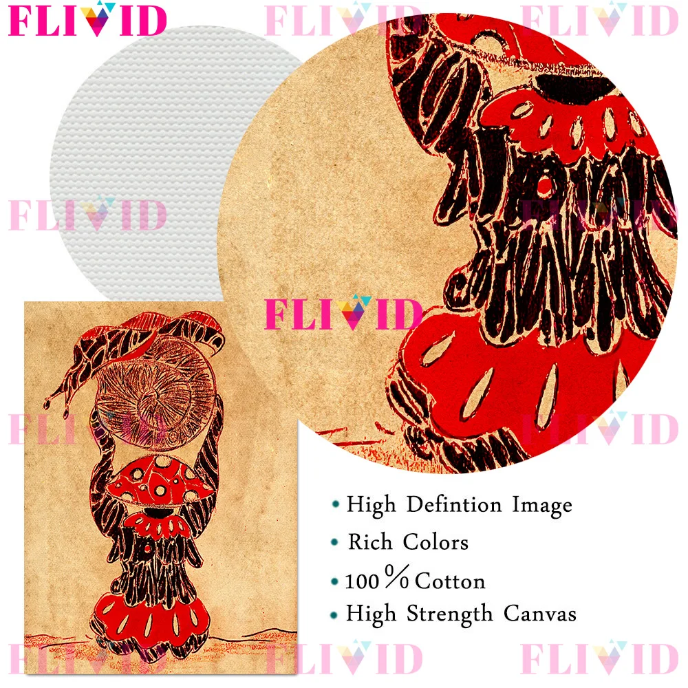 Psychedelic Mushrooms Abstract Vintage Wall Art Canvas Painting,The Magic Of Mushroom Fairies,Art Poster Print Home Decoration