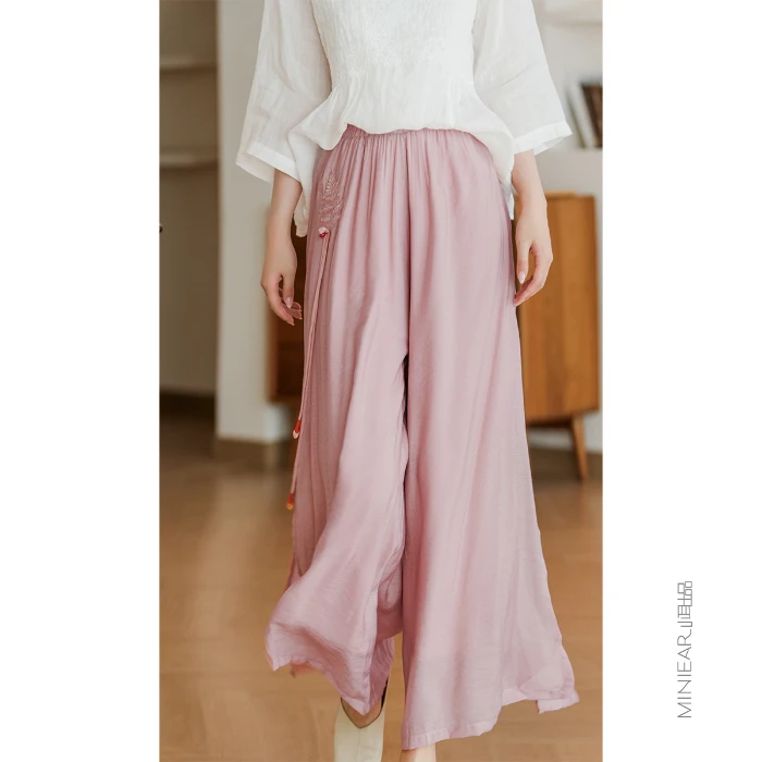 

High Waist Embroidered Wide Leg Pants Casual Harlan Trousers Straight Cut Summer New Arrival Women's High-End Fashion