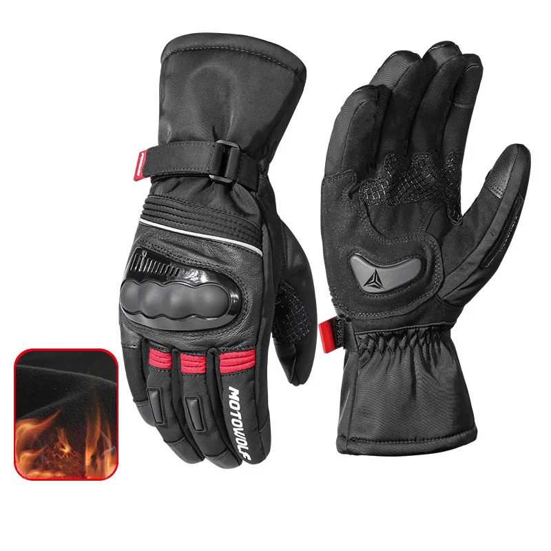 Motowolf Winter Motorcycle Thermal Gloves Men Waterproof Biker Gloves Fleece Windproof Motocross Gloves Leather Moto Equipment