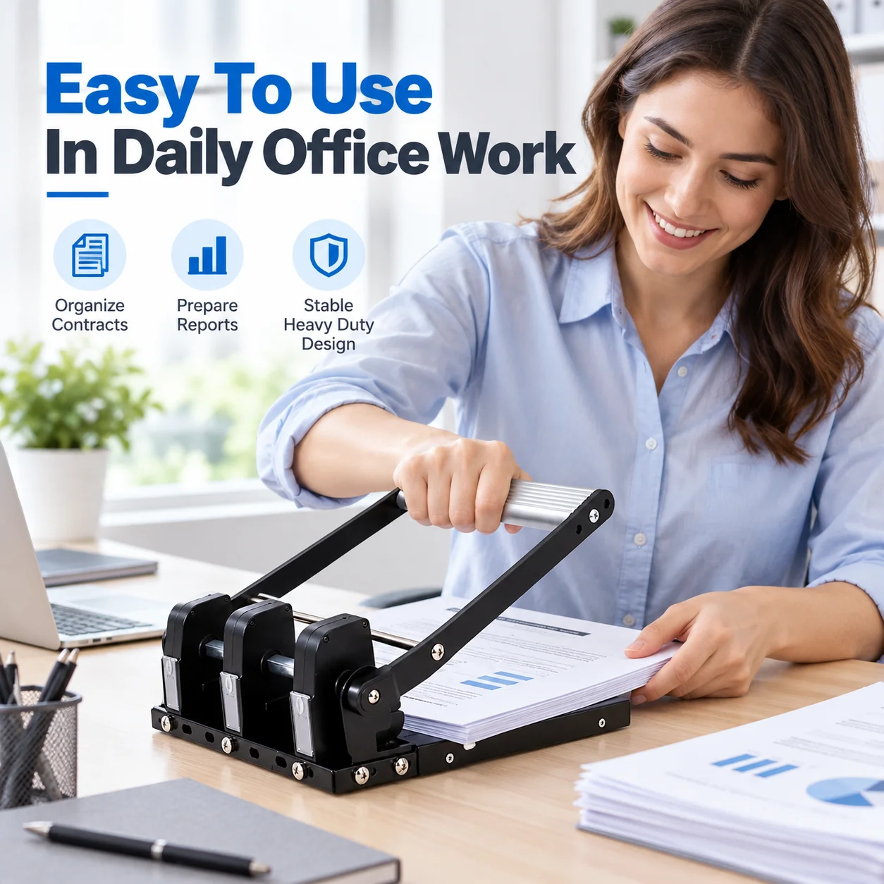 AOLIVIYA Heavy Duty Hole Punch 150 Sheet Capacity Adjustable 3 Or 4 Hole Paper Puncher Document Punching Machine For Office