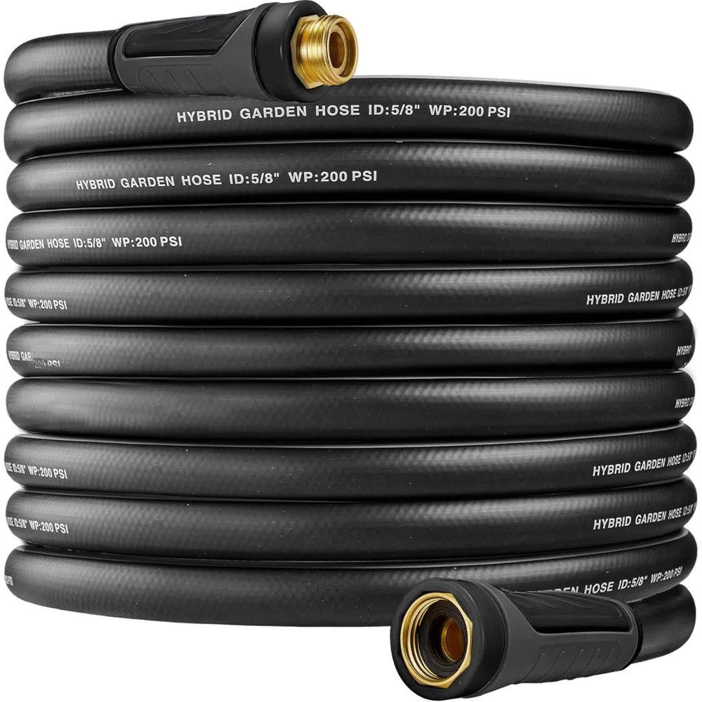 

Hybrid Garden Hose 200 FT x 5/8",Heavy Duty Water Hoses With 3/4" Solid Brass Fittings, No-Tangle & No-Kink,Tough & Flexible