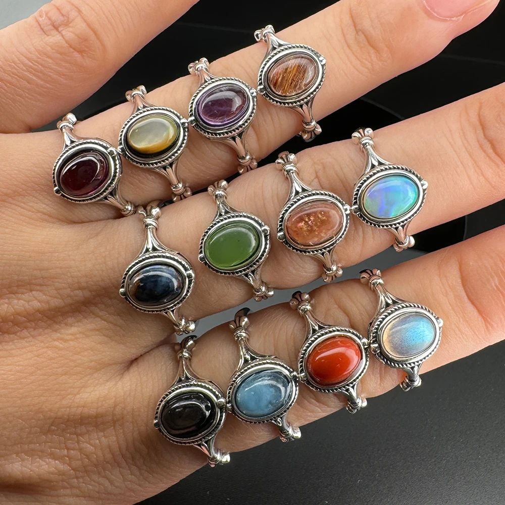 S925 Silver Natural Ore Jade Red Agate Women's Ring Wedding Jewelry Gift Exquisite Simple Women's Ring Crystal Moonstone