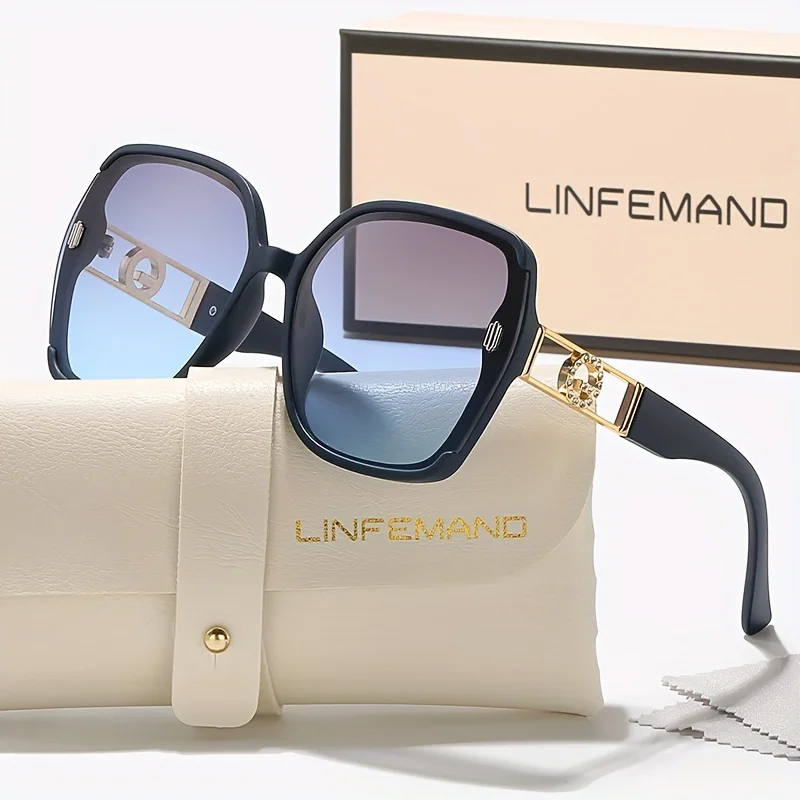 LINFEMAND Modische Brille mit übergroßem Rahmen und Farbverlaufslinse, lässiges Weihnachtsgeschenk für Damen im Party-Stil – Detail 9