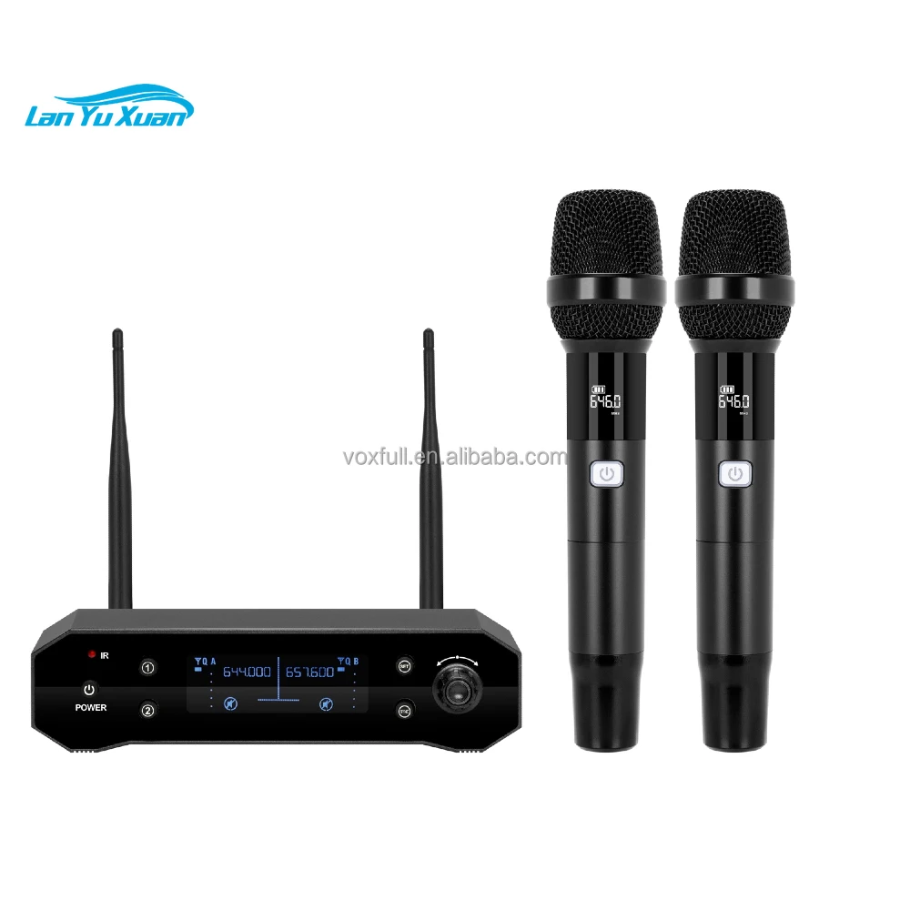 

In-frared Dual Channel UHF Wireless Microphone System with LCD Display for Professional Singing and Teaching