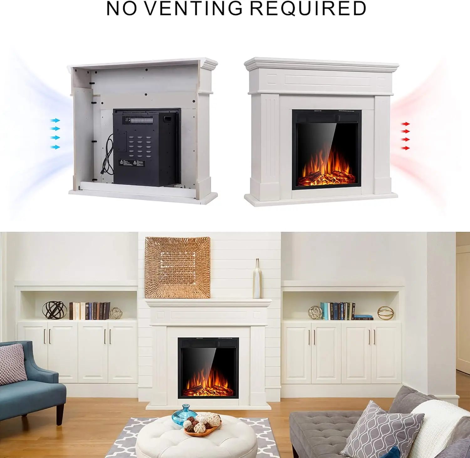 Electric Fireplace Mantel Package Wooden Surround Firebox TV Stand Free Standing Electric Fireplace Heater with Logs