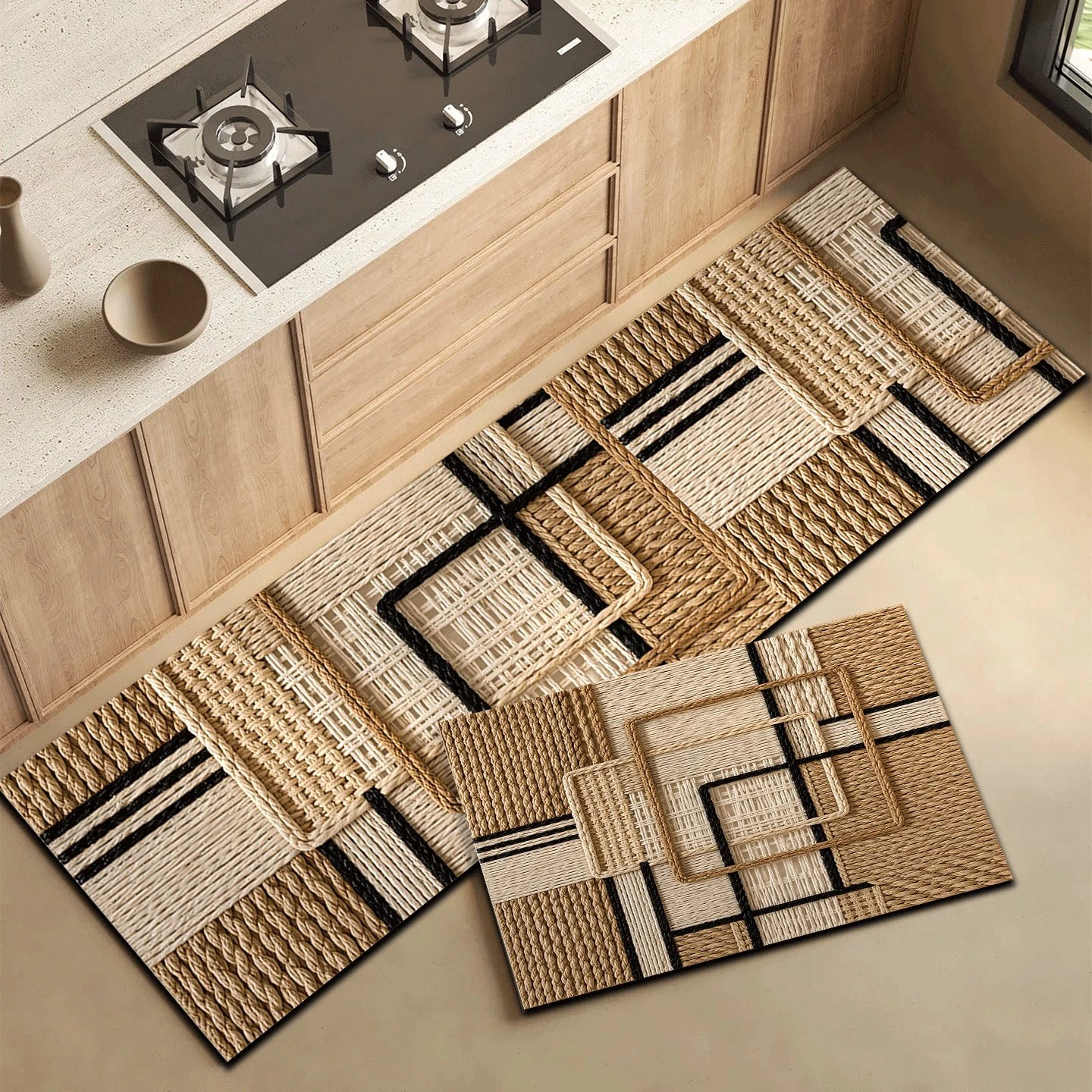 Kitchen Rugs Imitation Hemp Rope Weave Texture Carpet Anti-fouling Washable Pvc Floor Mat Long Strip Runner Anti-slip Mats 주방매트