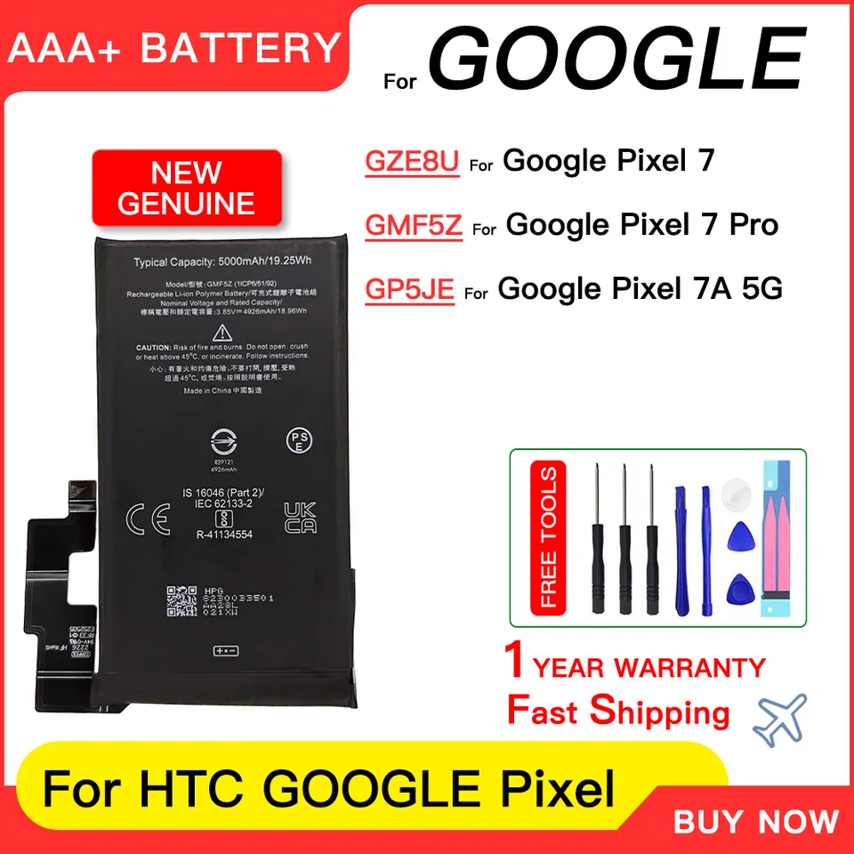 Batería de repuesto 100% genuina GZE8U GMF5Z GP5JE para HTC Google Pixel 7 7 Pro 7A PRO, incluye herramientas gratis