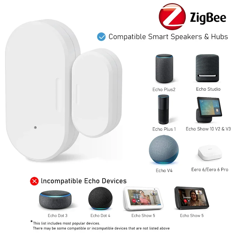 Zigbee Door Sensor Smart Contact Sensor, Window Sensors for Home Automation, Works with Home Assistant, Hubitat, Alexa Echo