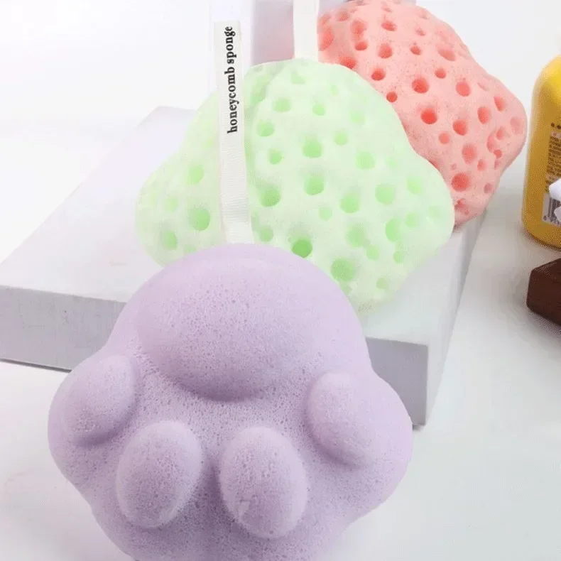 Soft Sponge Cartoon Cat Claw Comfortable Bath Ball Baby Body Cleaning Children Shower Toys Bathroom Products Bath Brushes