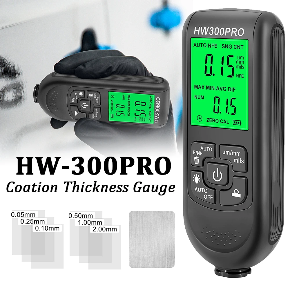 HW-300PRO Coation Thickness Gauge 0-2000UM Car Paint Film Thickness Tester Car Coating Measuring Tools Automotive Paint Tools