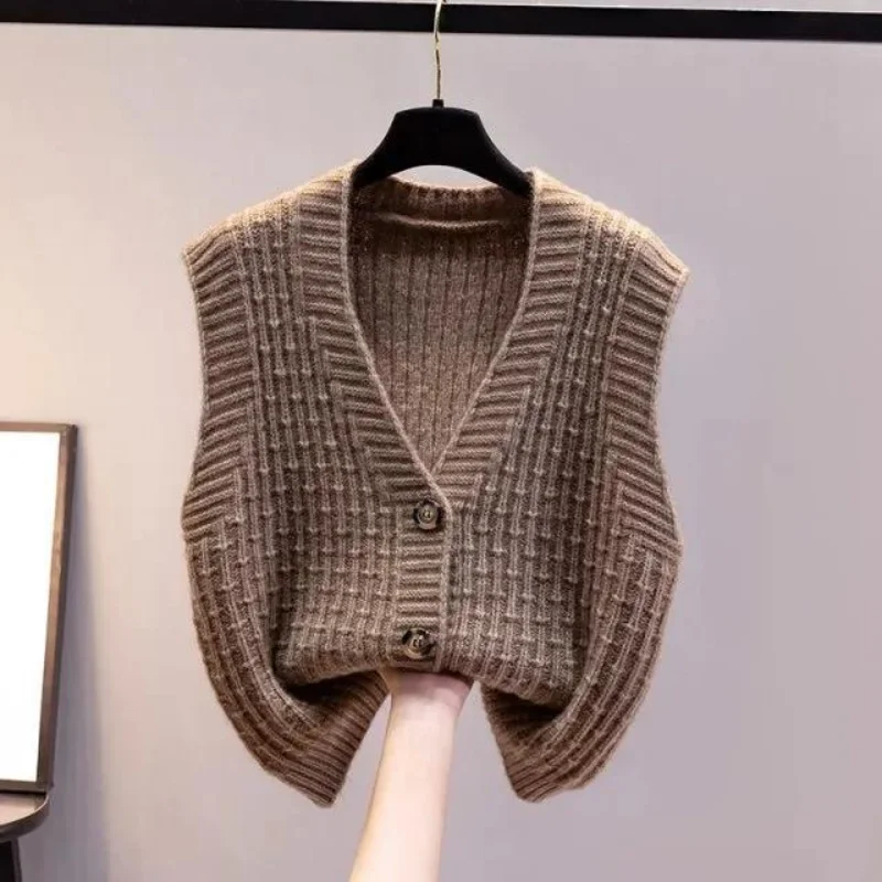 

Autumn Sweater Knitted Vest Korean Top for Women Clothing Vintage Solid Sleeveless Fashion Harajuku V-neck Cardigans R165