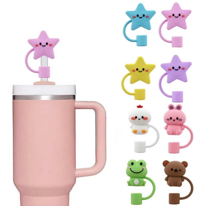 4/8Pcs Cartoon Animals Star Silicone Straw Covers Cap Drinking Straw Tip Lids Reusable Straw Cap Plugs Dishwasher Safe