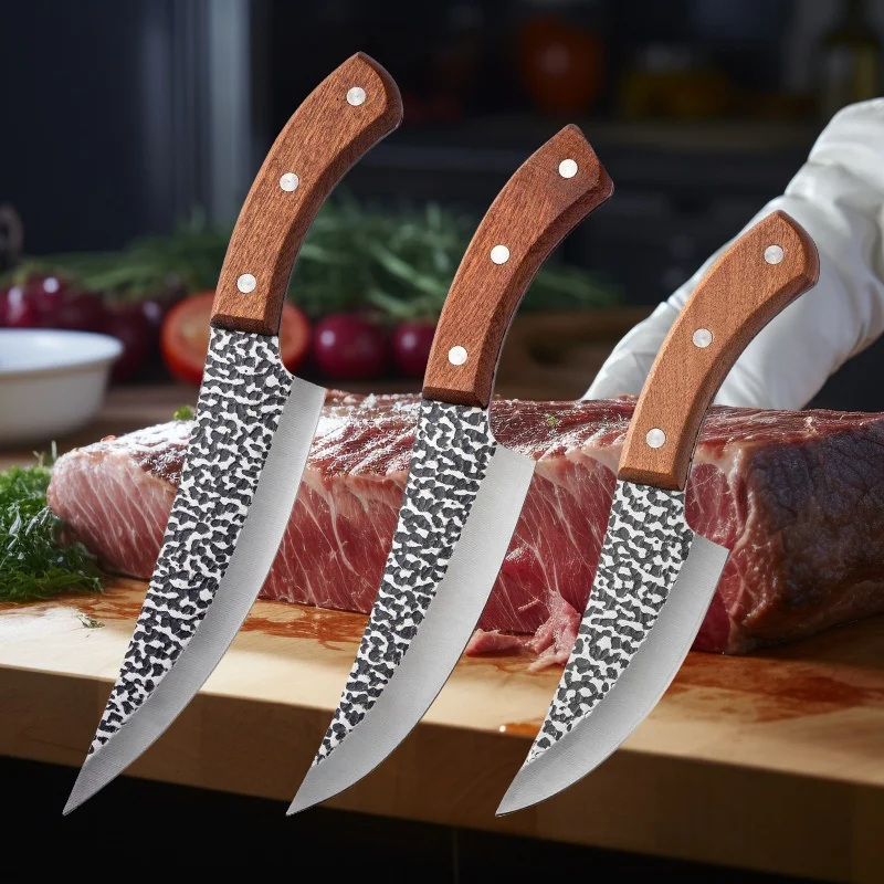 Ausbeinmesser, handgeschmiedete Klinge, Metzgermesser, Holzgriff, Hackmesser, Fleisch, Obst, Gemüse, Fisch, Küchenmesser, Chefkochschneider