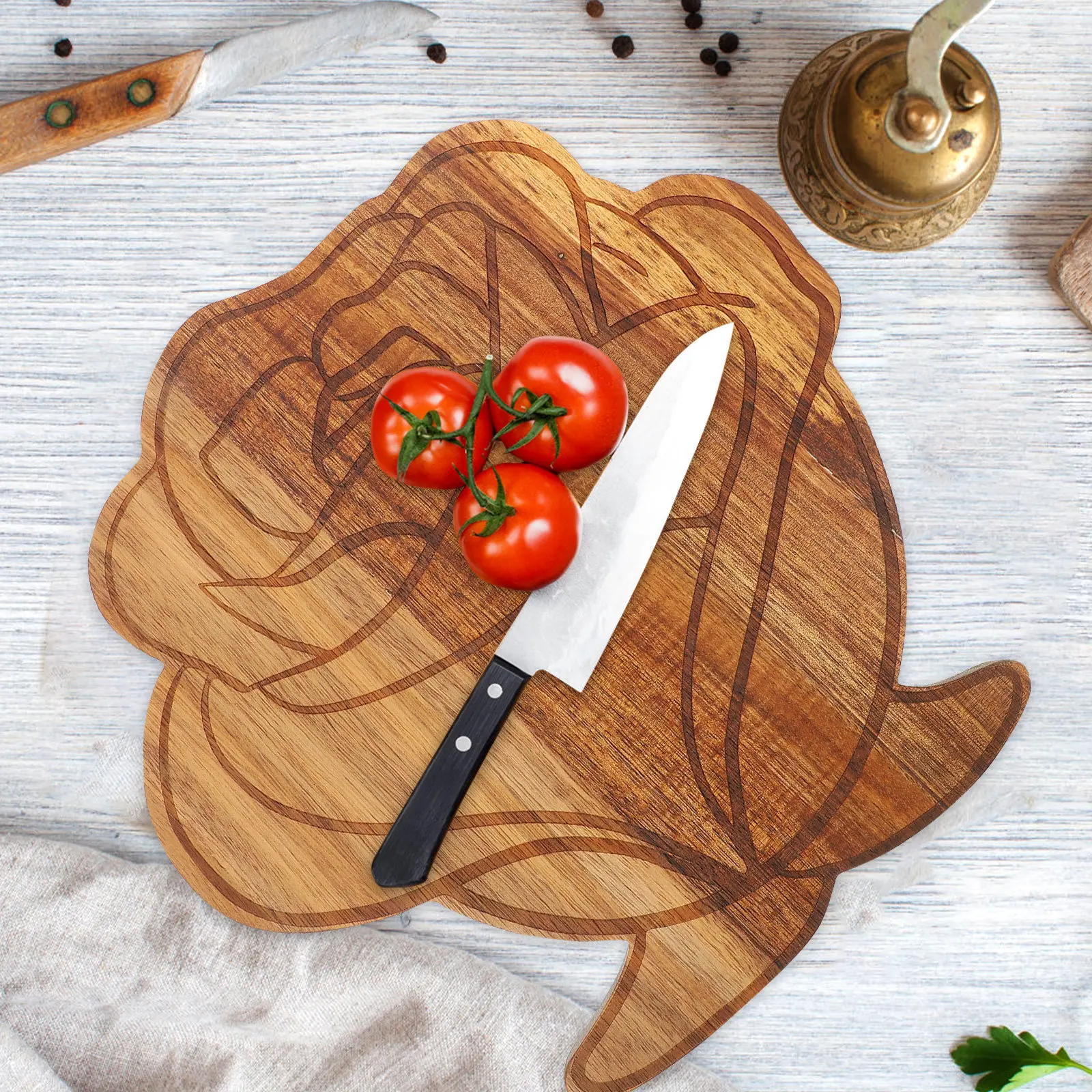 Tabla de cortar de madera con forma de rosa, bandeja de servir para cocina, tabla decorativa para charcutería, postres, queso, frutas, pizza, pan y carne