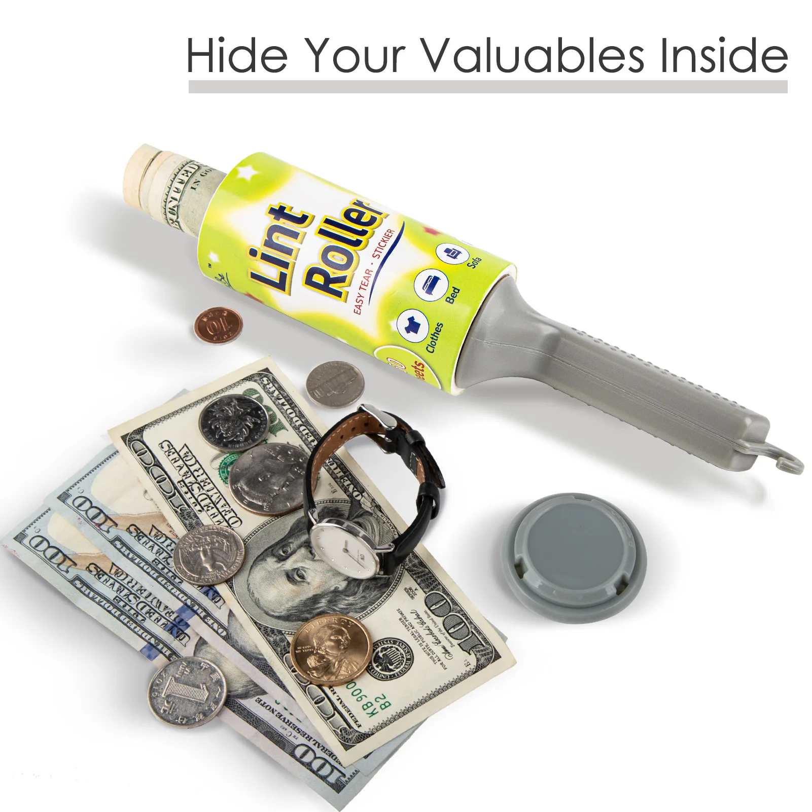 Hidden sticky hair device to hide money, piggy bank, creative private money pill box storage storage box
