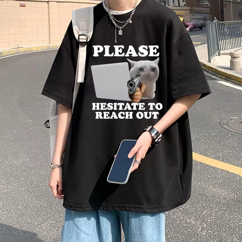 2025 مضحك يرجى التحليل إلى الوصول إلى القط طباعة تي شيرت الذكور Harajuku المتضخم بلايز الرجال النساء القطن تي شيرتات قصيرة الاكمام